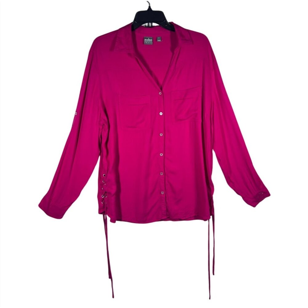Soho Jeans Blouse Womens Size‎ 2X-Large With Lace-Up Side Details LS 100% Rayon